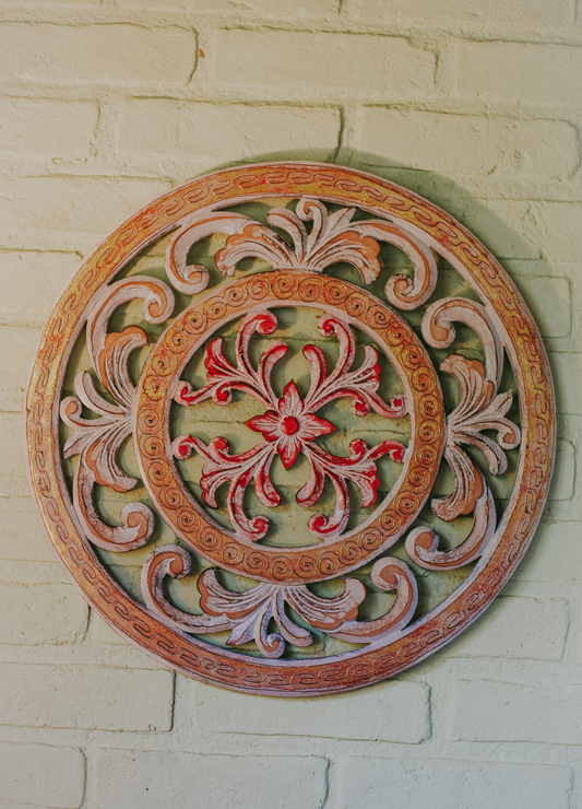 MANDALA MDF PÁTINA VERMELHA – DECORAÇÃO ESPIRITUAL CONTEMPORÂNEA