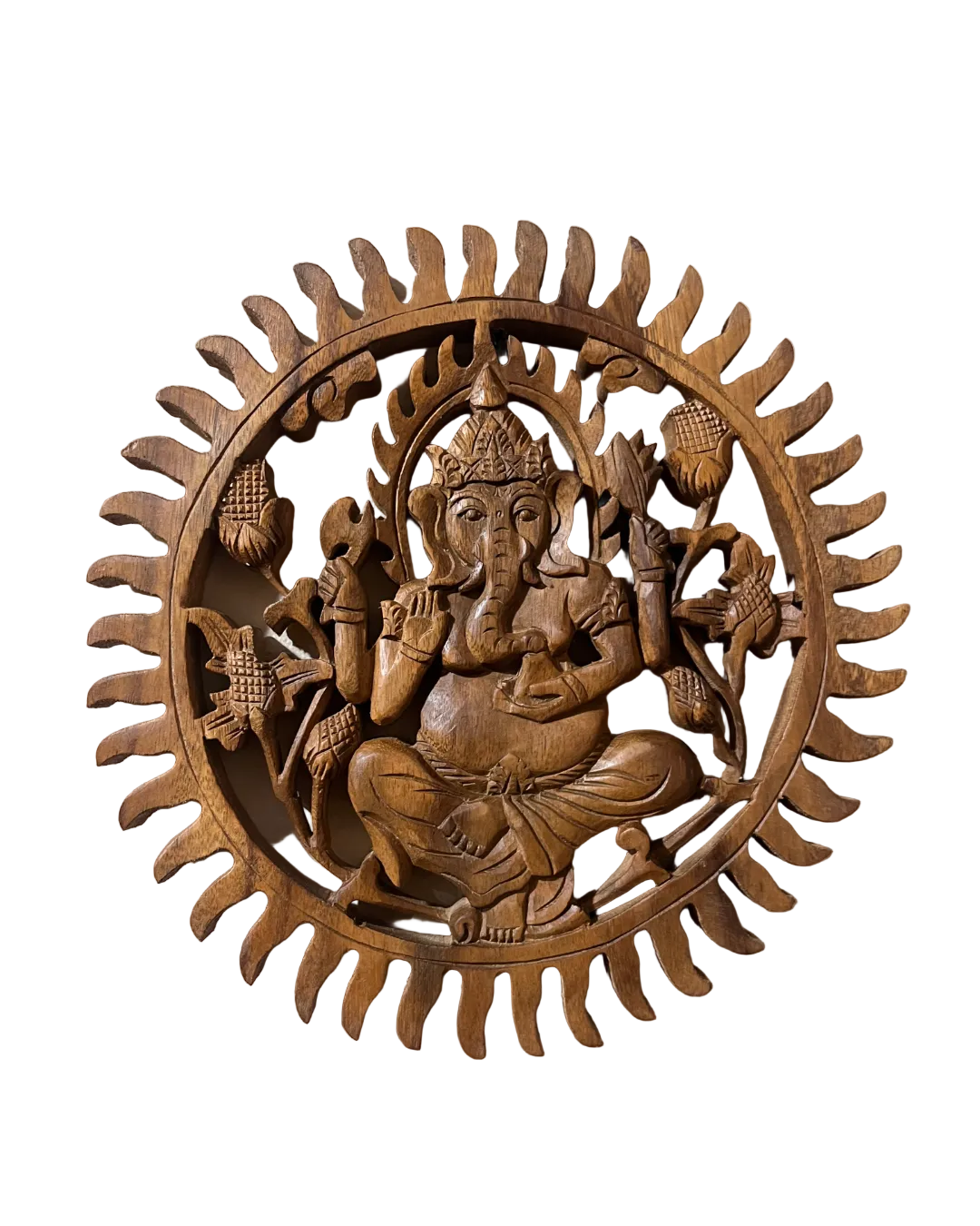 MANDALA GANESHA EM MADEIRA ENTALHADA PARA DECORAÇÃO DE PAREDE
