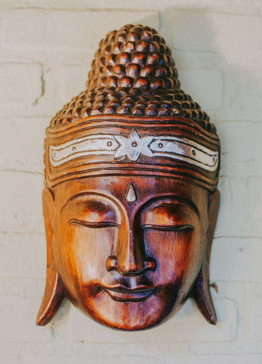 MÁSCARA ROSTO DE BUDA EM MADEIRA – DECORAÇÃO ESPIRITUAL ARTESANAL 20% OFF