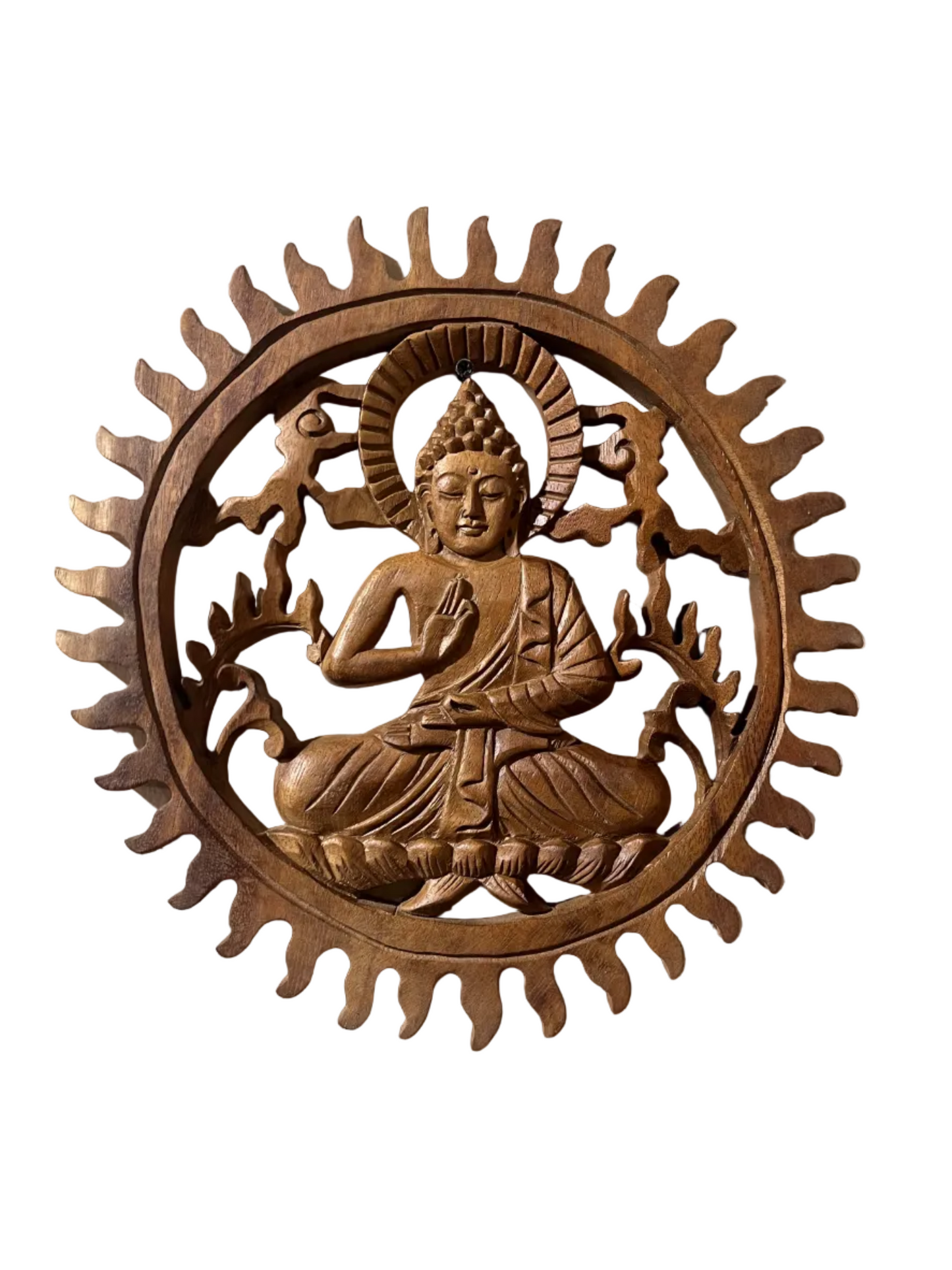 MANDALA BUDA SIDARTA EM MADEIRA ENTALHADA PARA DECORAÇÃO DE PAREDE