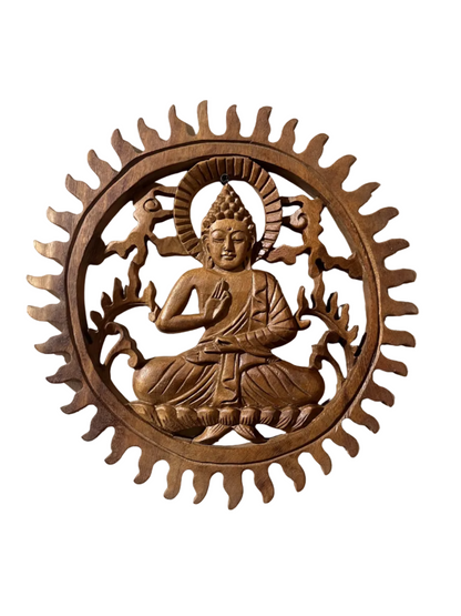 MANDALA BUDA SIDARTA EM MADEIRA ENTALHADA PARA DECORAÇÃO DE PAREDE