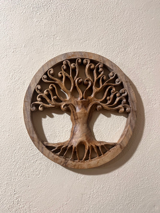 MANDALA ÁRVORE EM MADEIRA ENTALHADA PARA DECORAÇÃO DE PAREDE