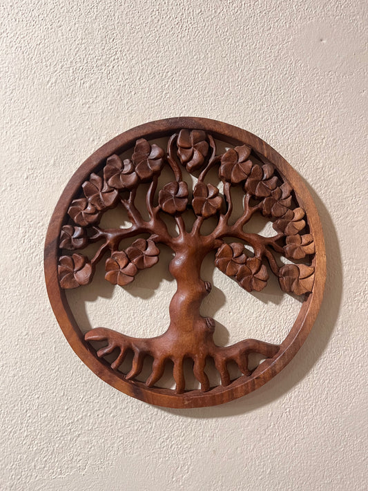 MANDALA ÁRVORE DE FLORES EM MADEIRA ENTALHADA PARA DECORAÇÃO DE PAREDE