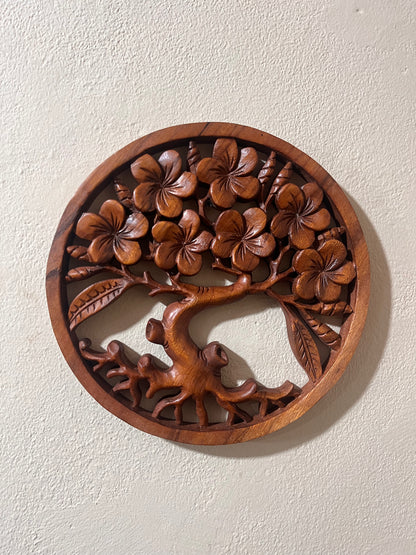 MANDALA ÁRVORE FLORES GRANDE EM MADEIRA ENTALHADA PARA DECORAÇÃO DE PAREDE