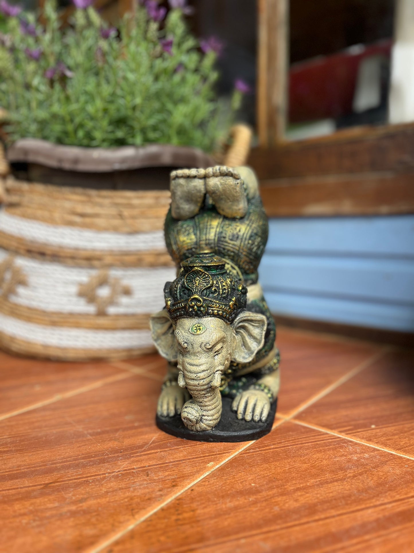 GANESHA YOGA EM RESINA – ESCULTURA BALINESA ÚNICA DE EQUILÍBRIO E CONSCIÊNCIA ESPIRITUAL