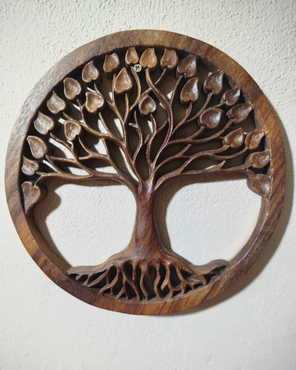 MANDALA ÁRVORE FOLHA CORAÇÃO EM MADEIRA ENTALHADA PARA DECORAÇÃO DE PAREDE