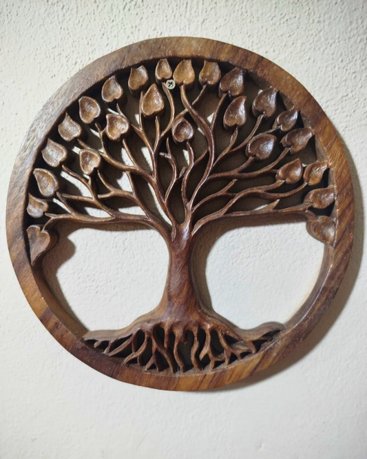 MANDALA ÁRVORE FOLHA CORAÇÃO EM MADEIRA ENTALHADA PARA DECORAÇÃO DE PAREDE