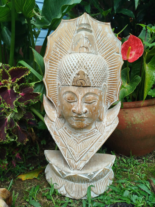 BUSTO DE BUDA PÁTINA BRANCA – DECORAÇÃO ZEN DE PAZ E ILUMINAÇÃO 20% OFF