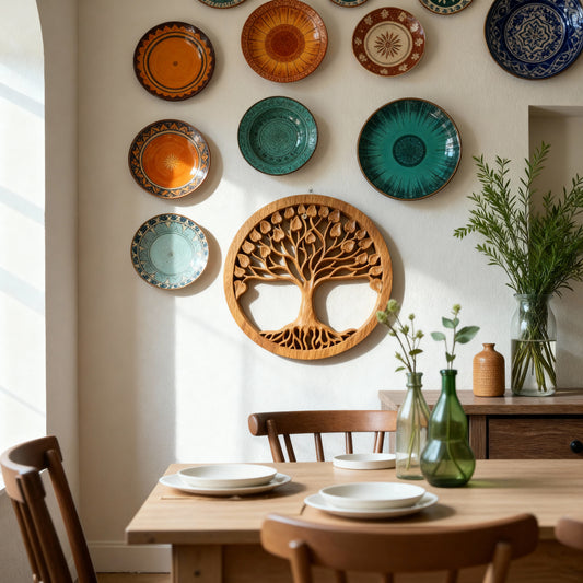 MANDALA ÁRVORE FOLHA CORAÇÃO EM MADEIRA ENTALHADA PARA DECORAÇÃO DE PAREDE