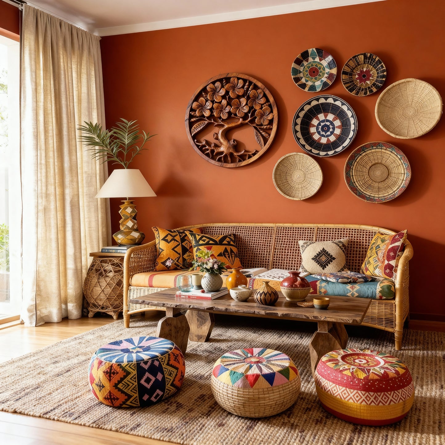 MANDALA ÁRVORE FLORES GRANDE EM MADEIRA ENTALHADA PARA DECORAÇÃO DE PAREDE