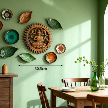 MANDALA GANESHA EM MADEIRA ENTALHADA PARA DECORAÇÃO DE PAREDE