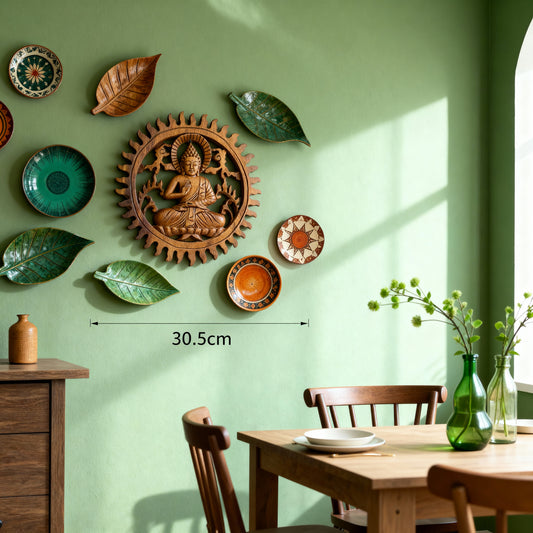 MANDALA GANESHA EM MADEIRA ENTALHADA PARA DECORAÇÃO DE PAREDE